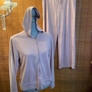 NY Jeans NY&CO Lavender Velour Jog Suit Jacket Med Pants Elastic Waist Sz Small